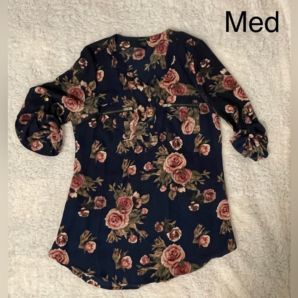 Navy floral blouse